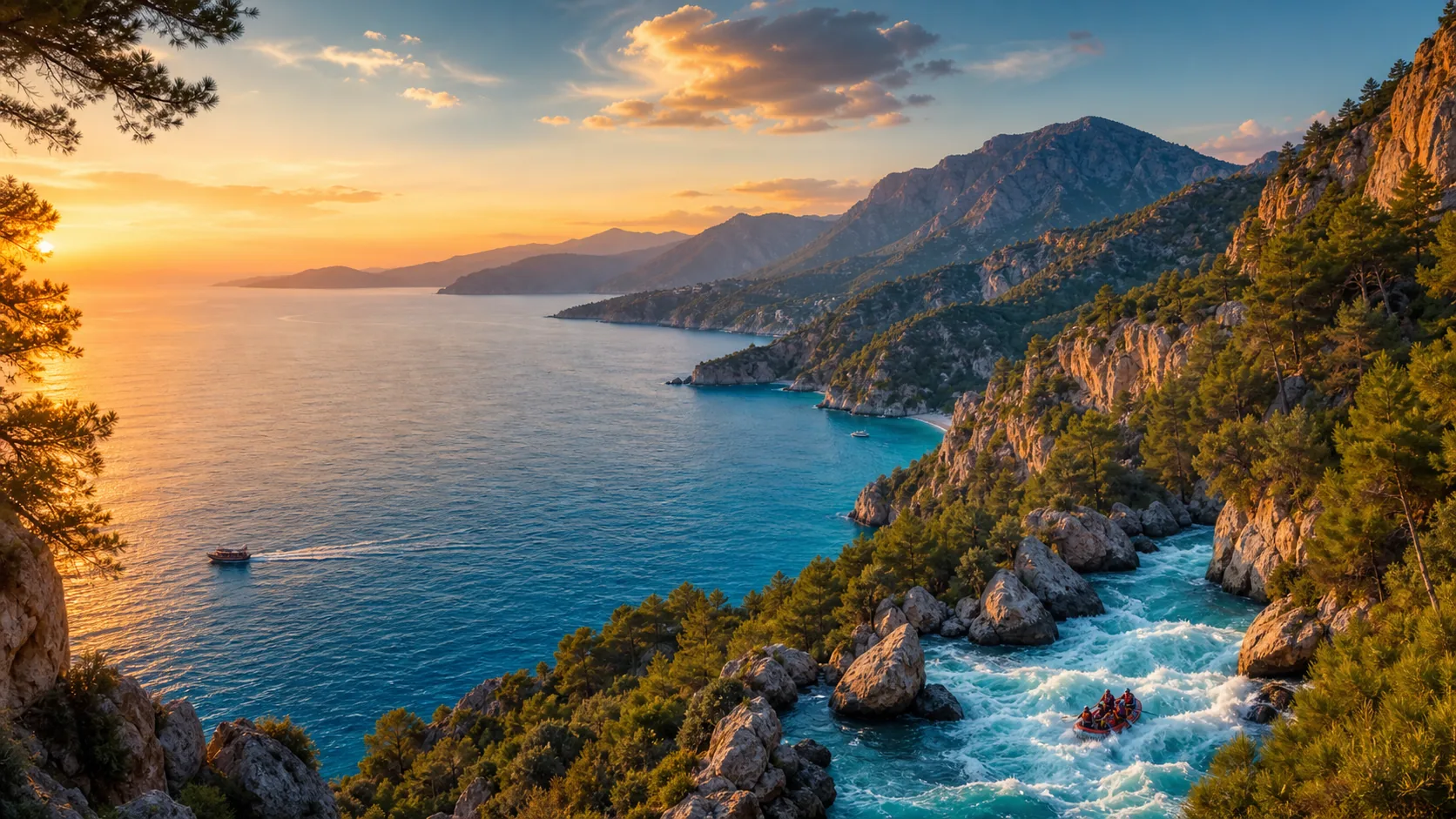 Köprülü Kanyon'da rafting botu ve nehir parkuru
